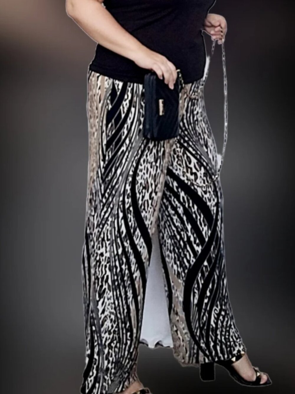Womens Travelers by Chicos Animal Print Pullon Palazzo Pant Sz 12 Petite
